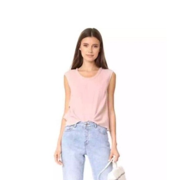 AMO Cotton Texture Ruffled Tank Light Oversized Pink Sleeveless Top Size Medium - Picture 1 of 6